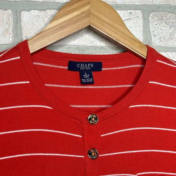 Red and White Striped Light Weight Sweater 3/4 Length Sleeves - Picture 5 of 6